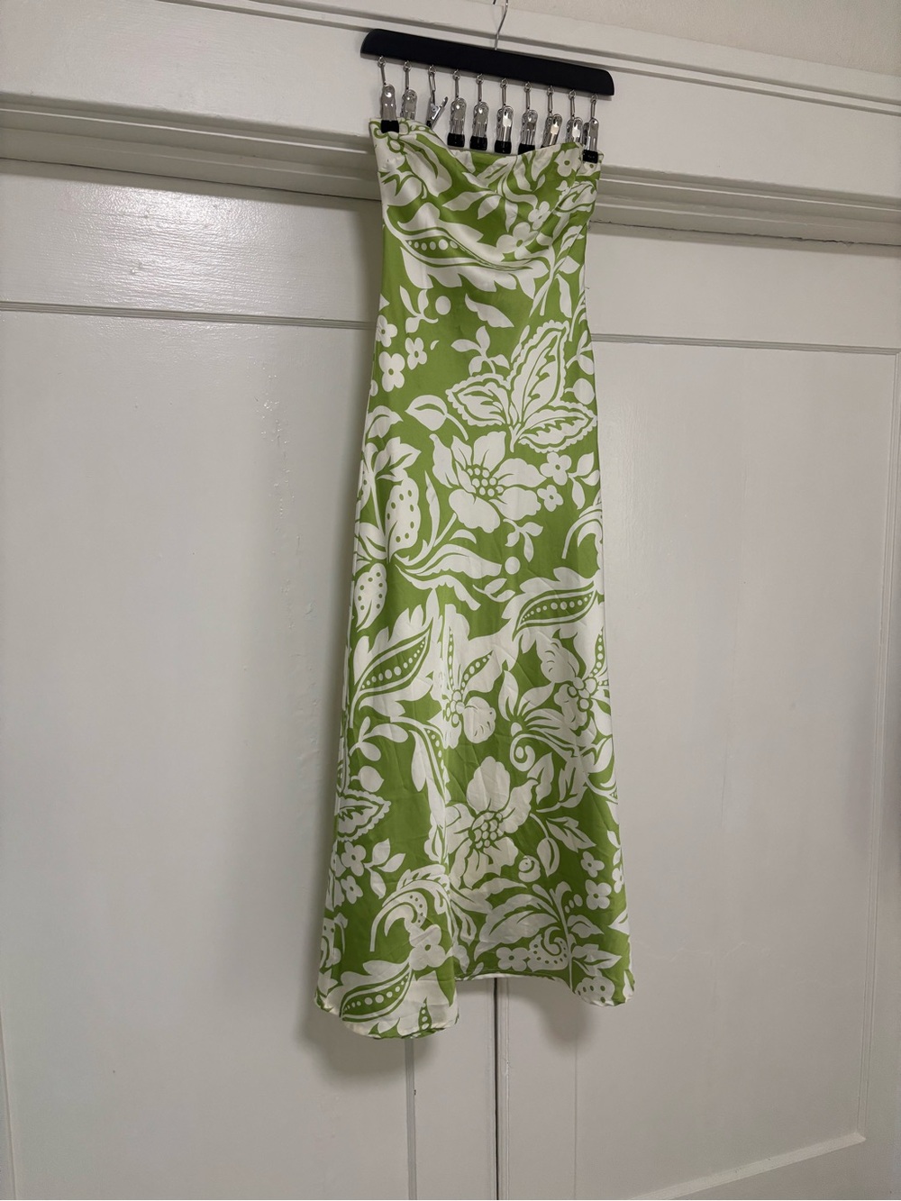 Strapless Green and White Floral Maxi Dress